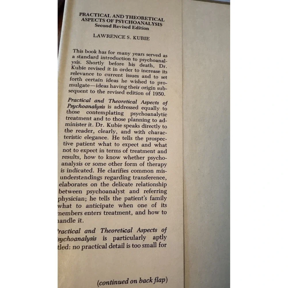 Practical and Theoretical Aspects of Psychoanalysis Kubie HC DJ 1975 Revised